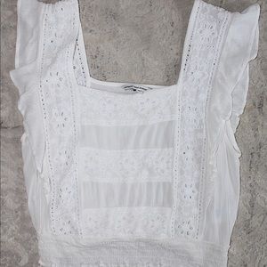 American Eagle White Ruffle Tank Top